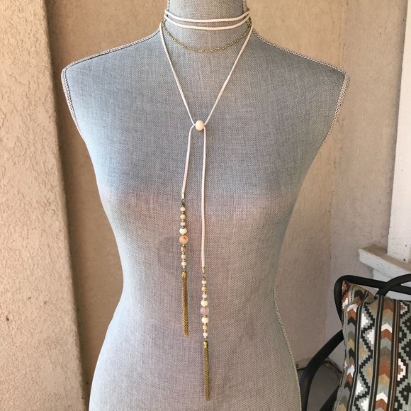 Anthropologie Jewelry - Anthropologie | Shiraleah Jewelry Ivory Leather Martina Choker Lariat Necklace